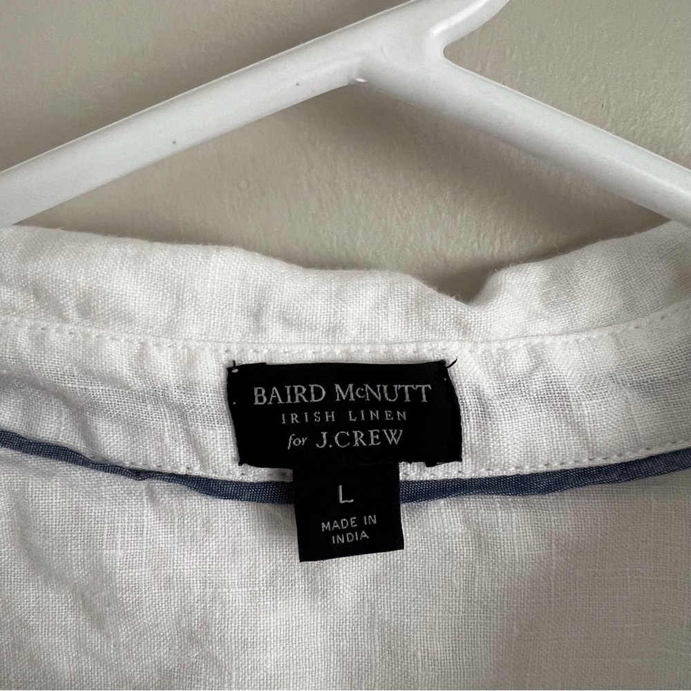 J Crew Baird McNutt White Dress Roll Sleeve Coastal Preppy Irish Linen Large - Picture 4 of 9